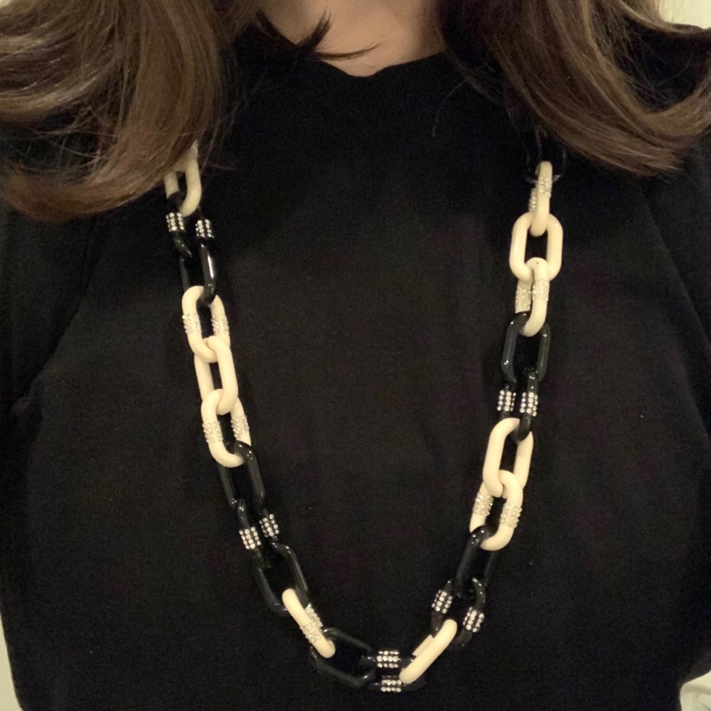 Black and White Chain Link Pave Necklace